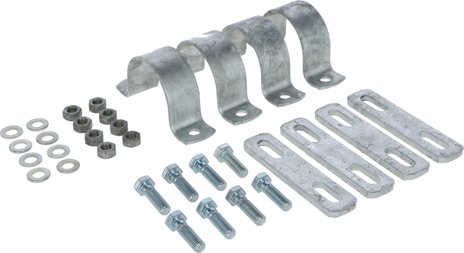 Kerbl Montageset für Aufstallung aus verzinktem Metall mit Bügelschellen, Laschen, Schrauben und Muttern