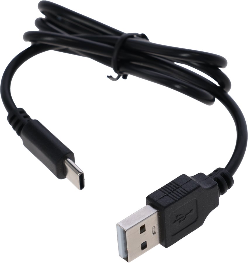 Schwarzes USB-Ladekabel mit USB-A und USB-C Stecker für den KERBL mobilen LED-Strahler WorkFire 2200