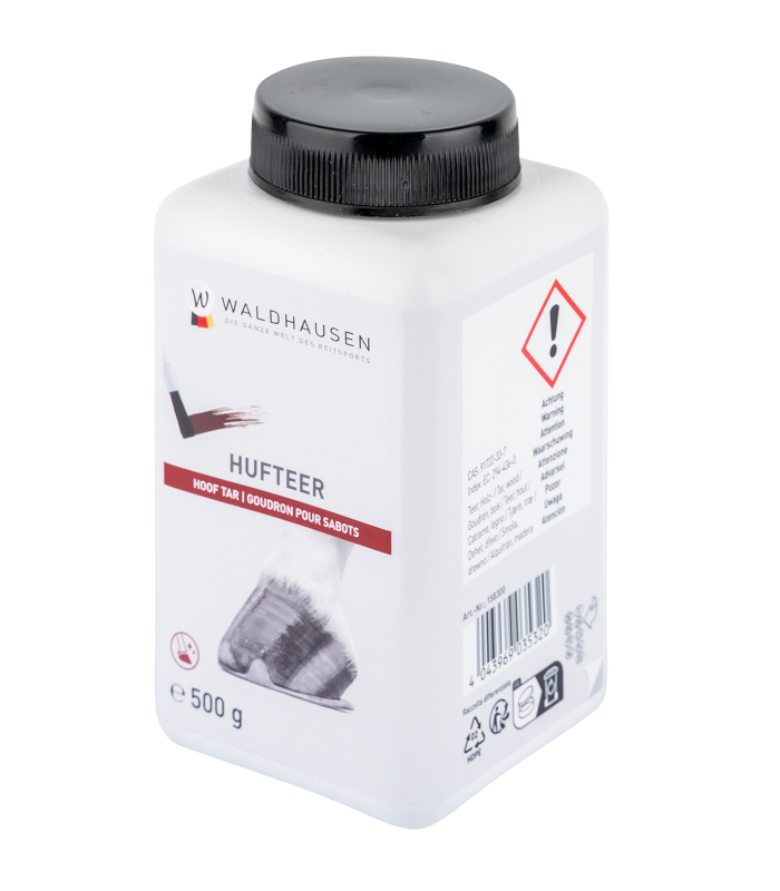 WALDHAUSEN Hufteer WALDHAUSEN Hufteer in einer weißen, eckigen 500g Kunststoffdose mit schwarzem Schraubdeckel für die Hufpflege.