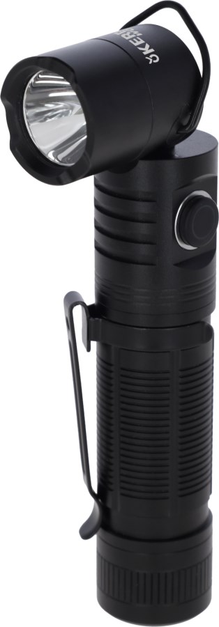 KERBL LED-Taschenlampe FlexFire 1000 in Schwarz mit abwinkelbarem Kopf, geriffeltem Griff und Clip