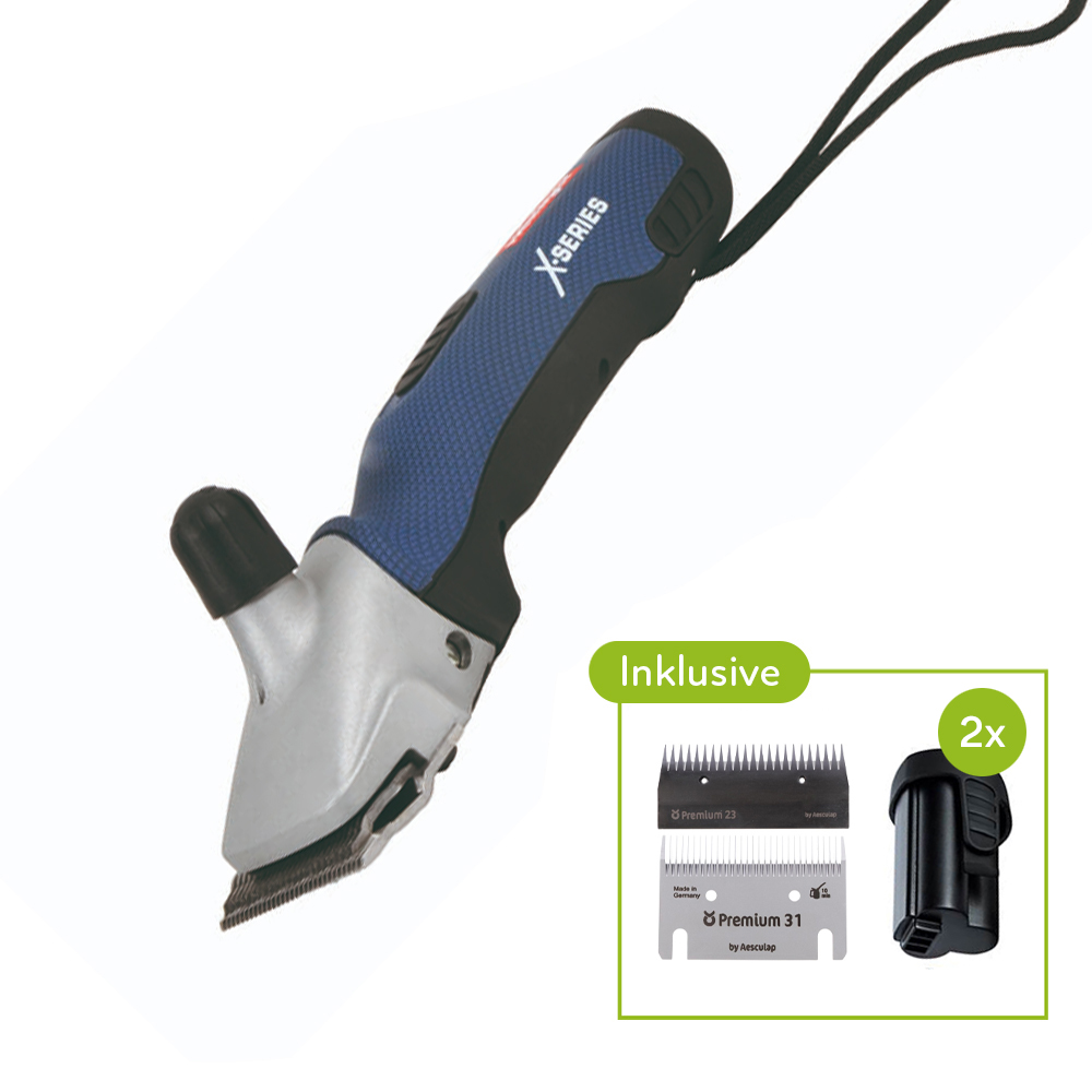 HEINIGER XPLORER Akku-Schermaschine mit 2 x Li-Ion Batterien und Messer-Set 31/23 