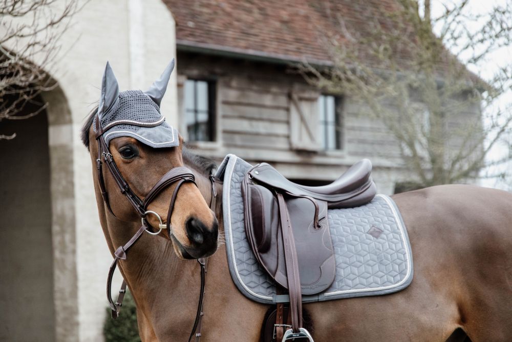 KENTUCKY® HORSEWEAR Fliegenhaube Wellington Basic Velvet, grau