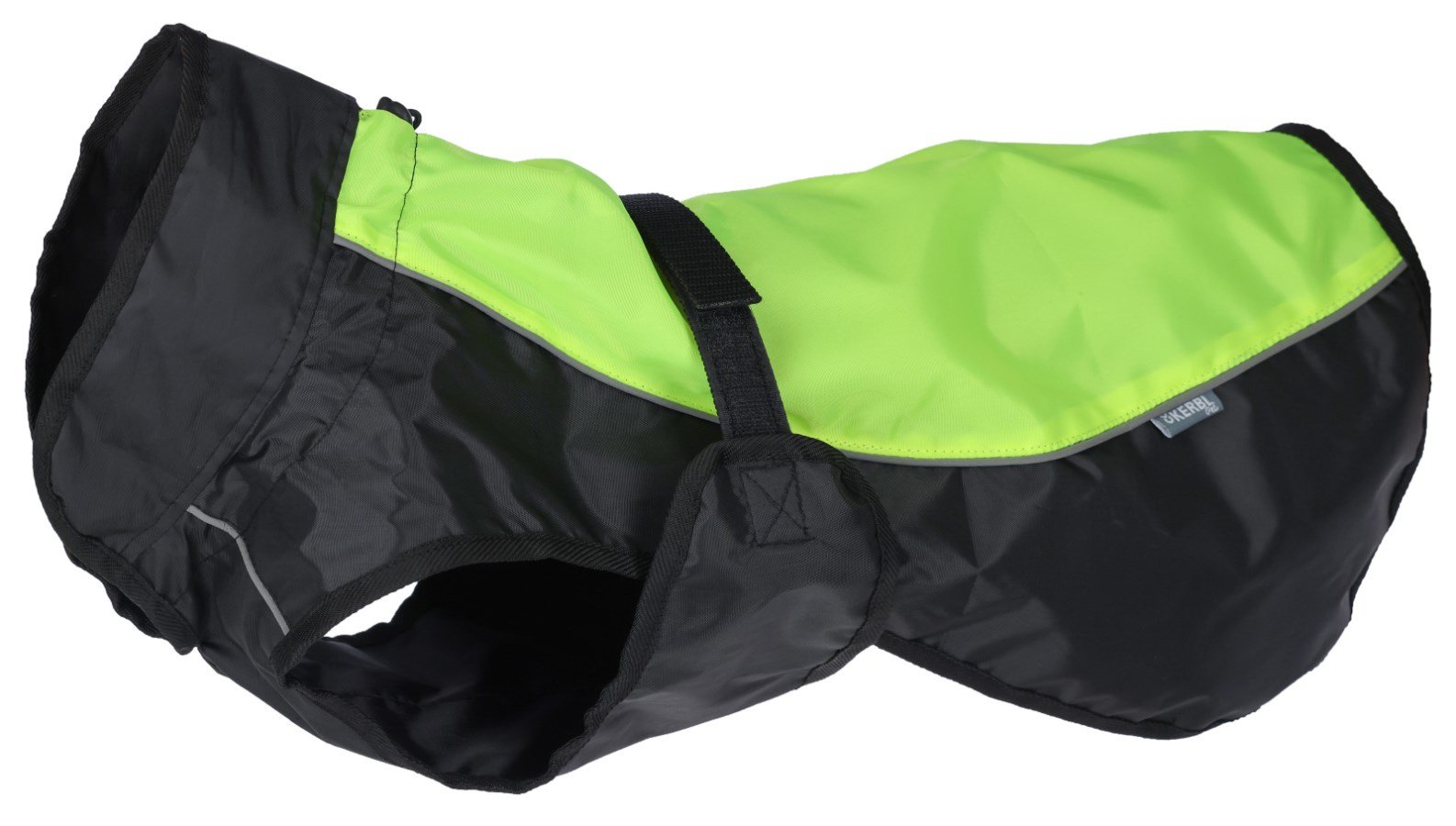 Kerbl Hundemantel Malm in Schwarz und leuchtendem Neongrün mit reflektierenden Streifen und verstellbarem Gurt