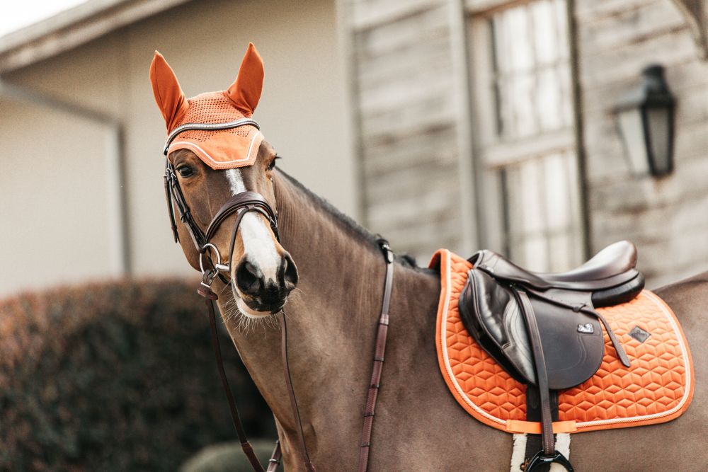 KENTUCKY® HORSEWEAR Fliegenhaube Wellington Velvet, orange