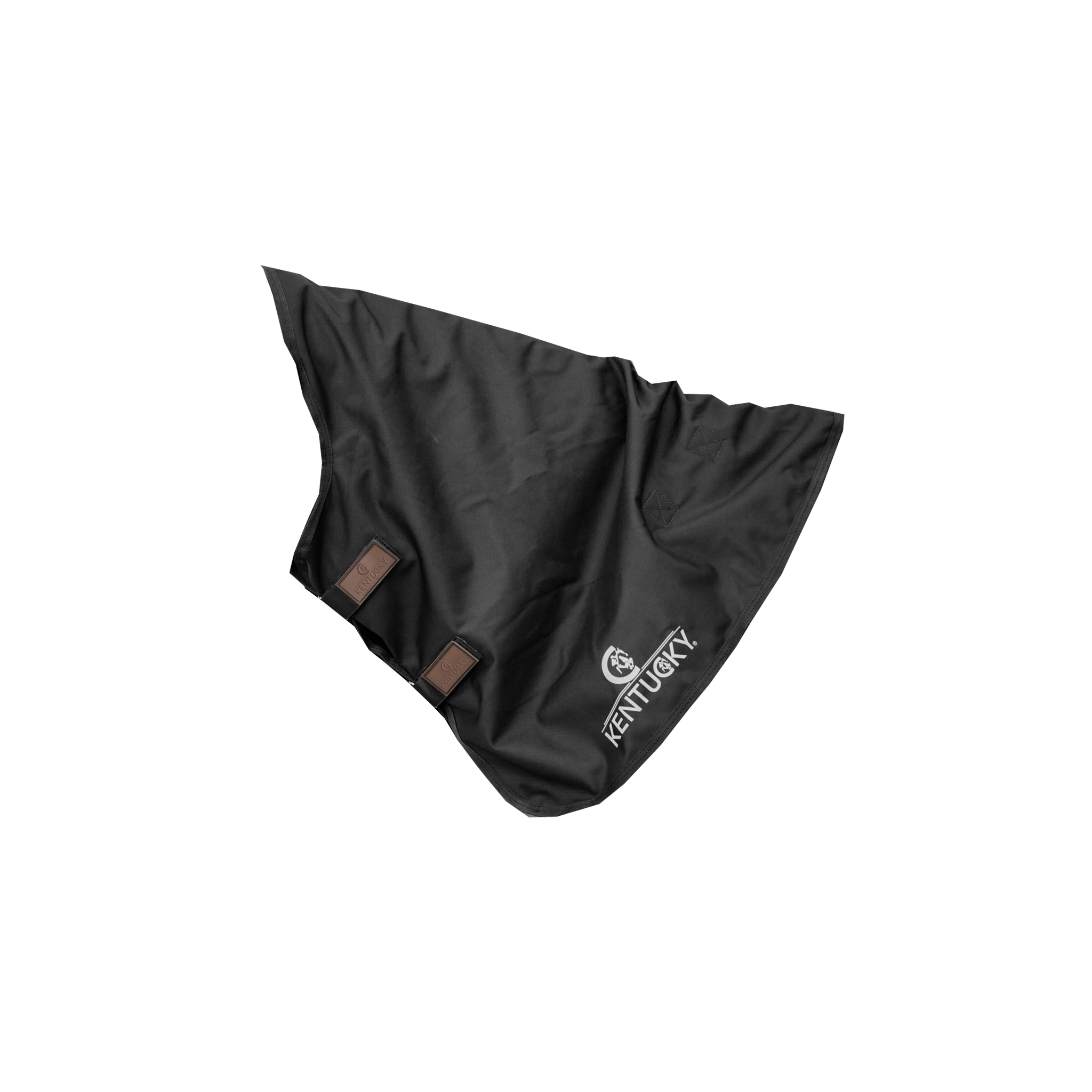 KENTUCKY® HORSEWEAR Halsteil wasserdicht All Weather Comfort 0g, schwarz Wasserdichtes Halsteil All Weather Comfort in Schwarz mit Kentucky Logo und braunen Verschlüssen von oben gezeigt.