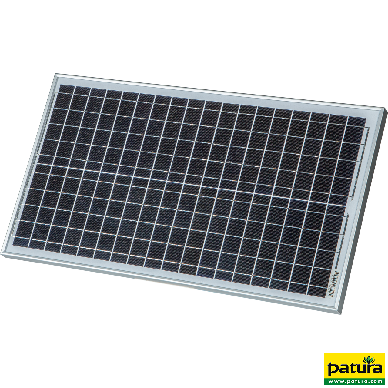 PATURA Solarmodul 40 W für MaxiBox, mit Halter für P 350 Rechteckiges 40W Solarmodul MaxiBox mit silbernem Aluminiumrahmen und schwarzen Solarzellen in Gitterstruktur.