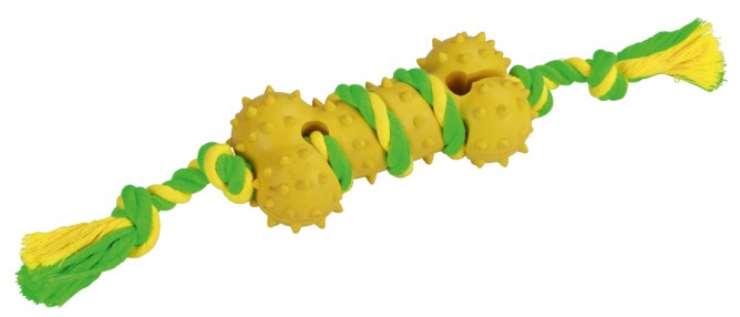 KERBL Knochen Vollgummi/Baumwolle grün-gelb, 30 cm