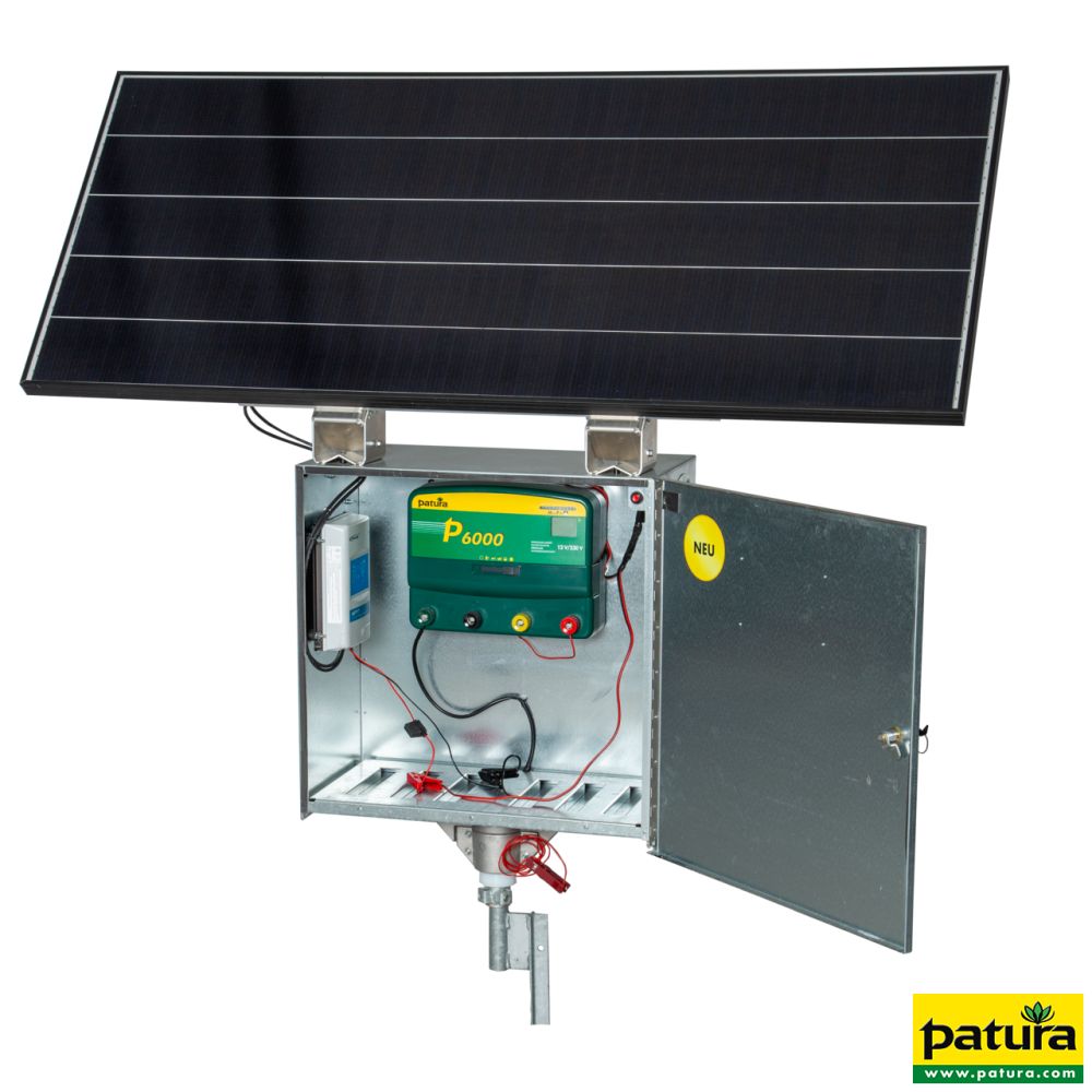 PATURA Sicherheitsbox XL, mit P 6000 Weidezaungerät + 200 W Solarmodul + Super-Vlies-Akku 200 Ah