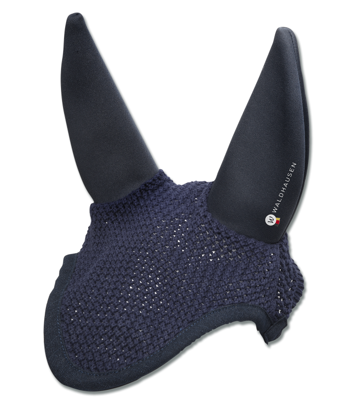 WALDHAUSEN Fliegenohren Quiet in Nachtblau aus gehäkeltem Stoff mit schalldämpfenden Ohren für Pferde