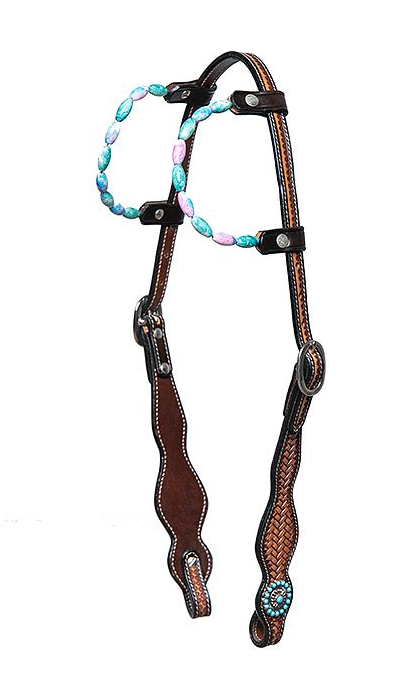 WESTERN IMPORTS® BASKET TOOLED TWO-EAR WITH TURQUOIS GEMSTONES