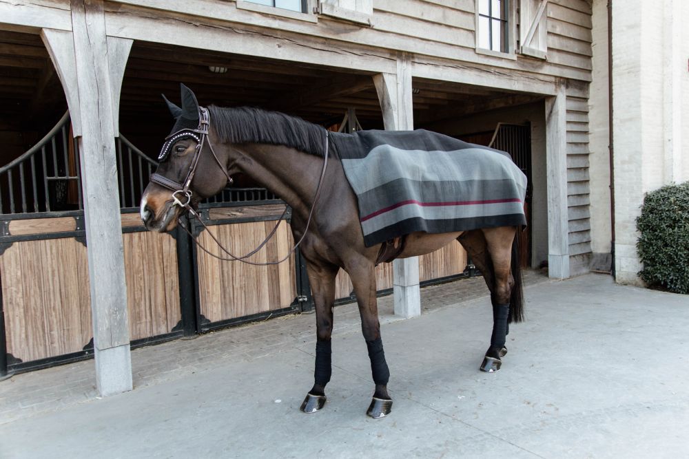 KENTUCKY® HORSEWEAR Fleecedecke Square Stripes Heavy, schwarz/grau