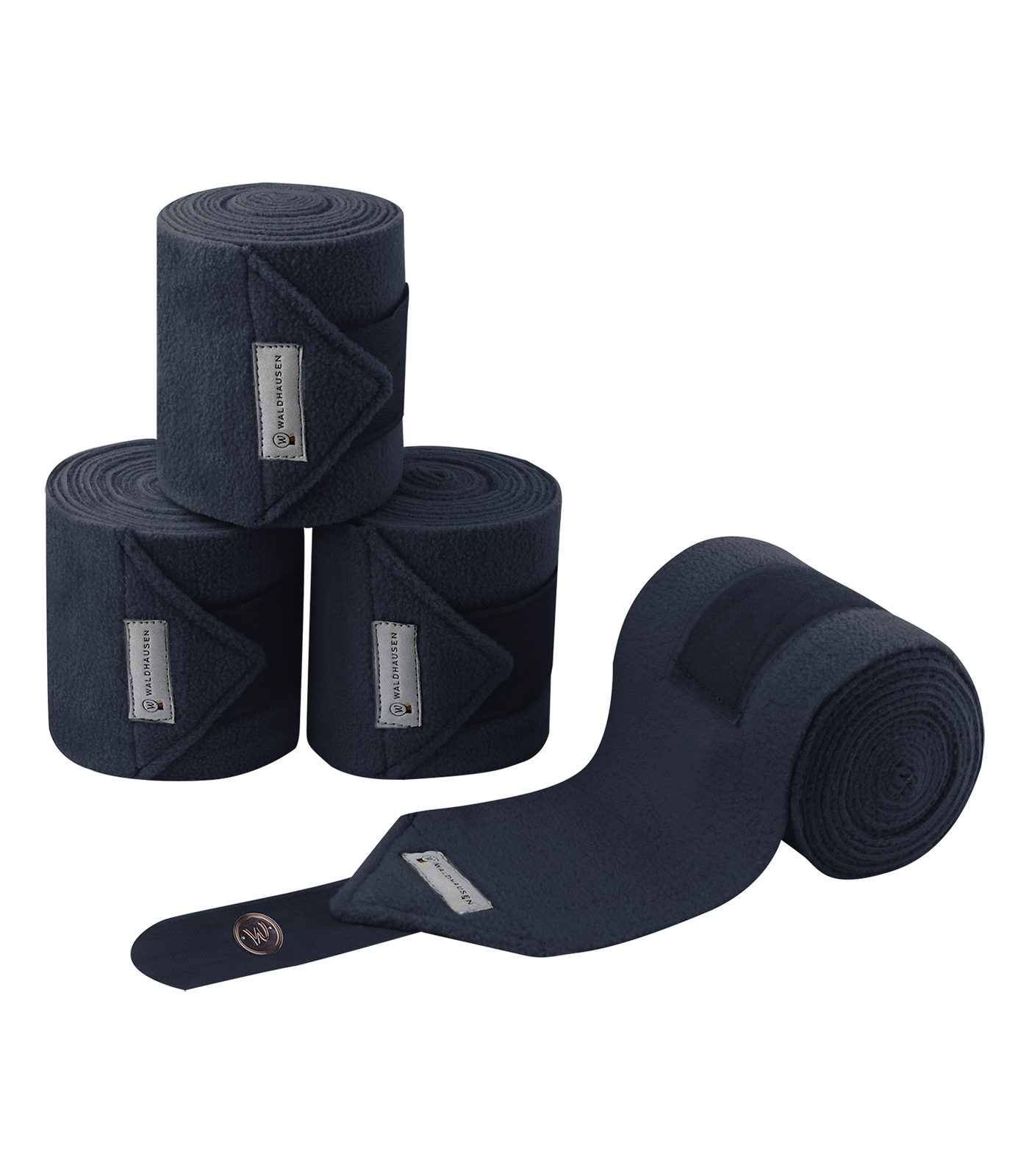 Waldhausen Fleecebandagen Modern Ros in Nachtblau. Vierer-Set aus weichem Fleece mit Klettverschluss.