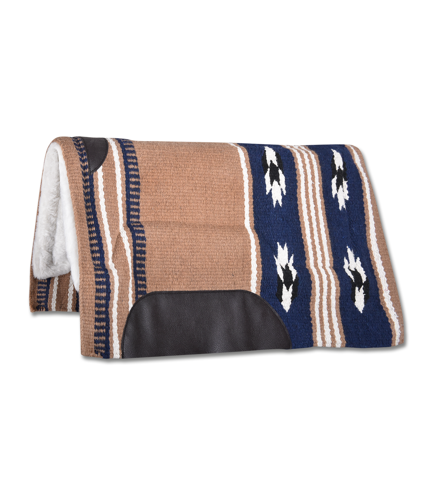 WALDHAUSEN Western Pad Utah in Beige und Navy mit geometrischem Streifenmuster und Teddyfleece-Unterseite.