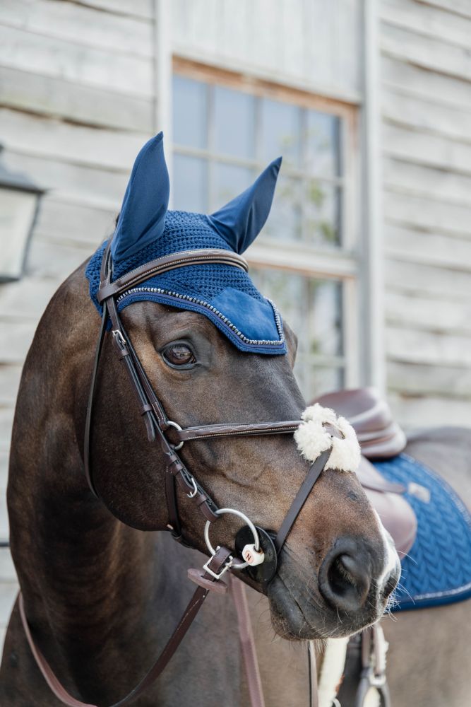 KENTUCKY® HORSEWEAR Fliegenhaube Wellington Velvet Pearls, marine