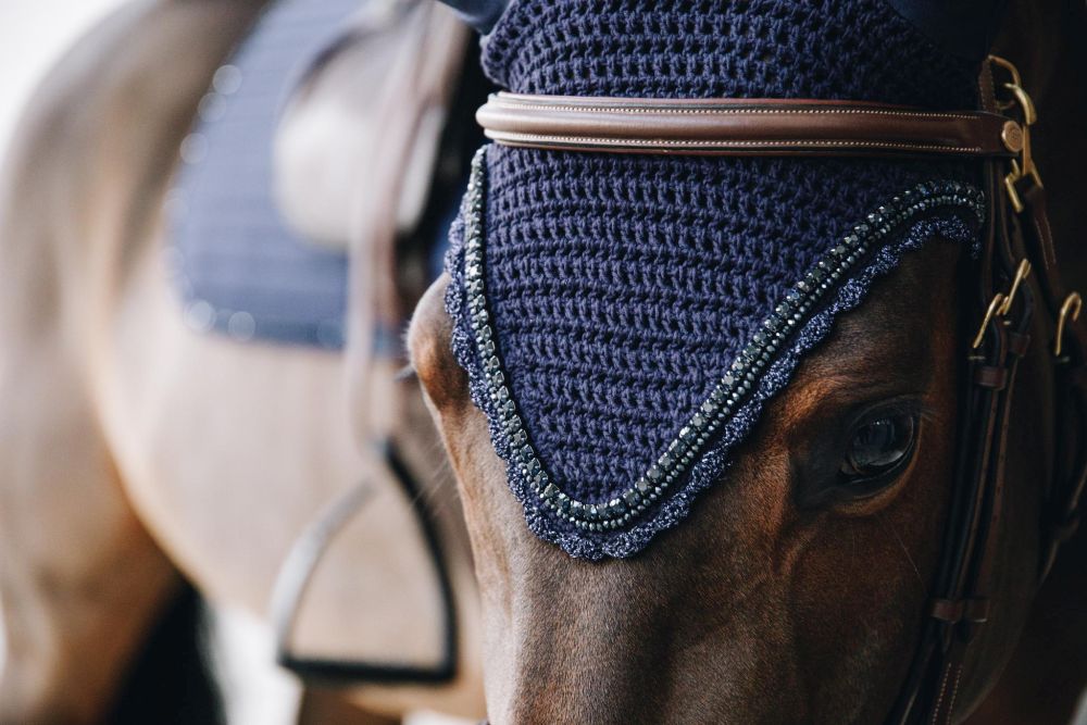KENTUCKY® HORSEWEAR Fliegenhaube Stone & Pearl lang Soundless, marine