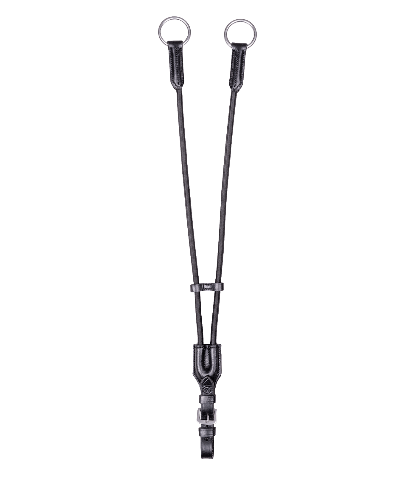 WALDHAUSEN Martingalgabel X-Line Elastik aus schwarzem Leder mit elastischen Einsätzen und silbernen Ringen.