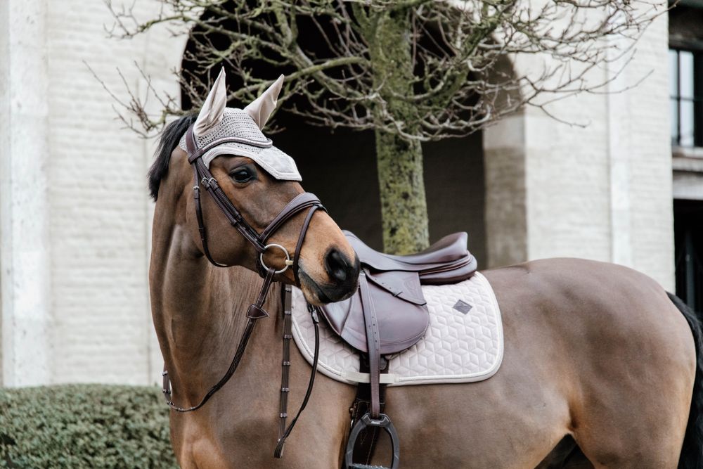 KENTUCKY® HORSEWEAR Fliegenhaube Wellington Basic Velvet, beige
