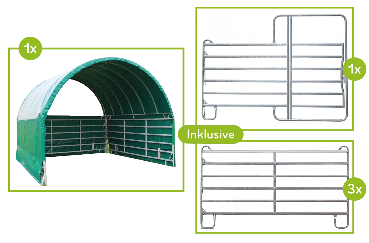 GROWI® Rundbogen-Weidezelt 3,60 x 3,60 x 3,25 m mit Tor