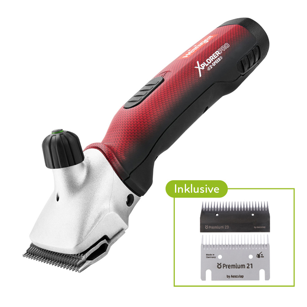HEINIGER XPLORER PRO 2-Speed Akku-Schermaschine mit Messer-Set 21/23