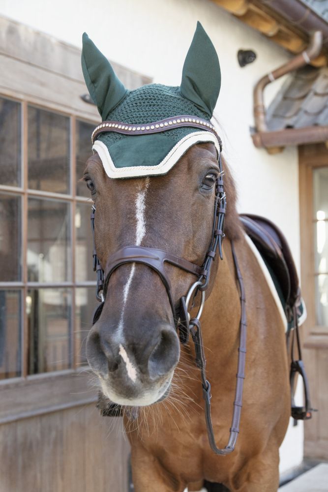 KENTUCKY® HORSEWEAR Fliegenhaube Wellington Velvet Contrast, pinien-grün