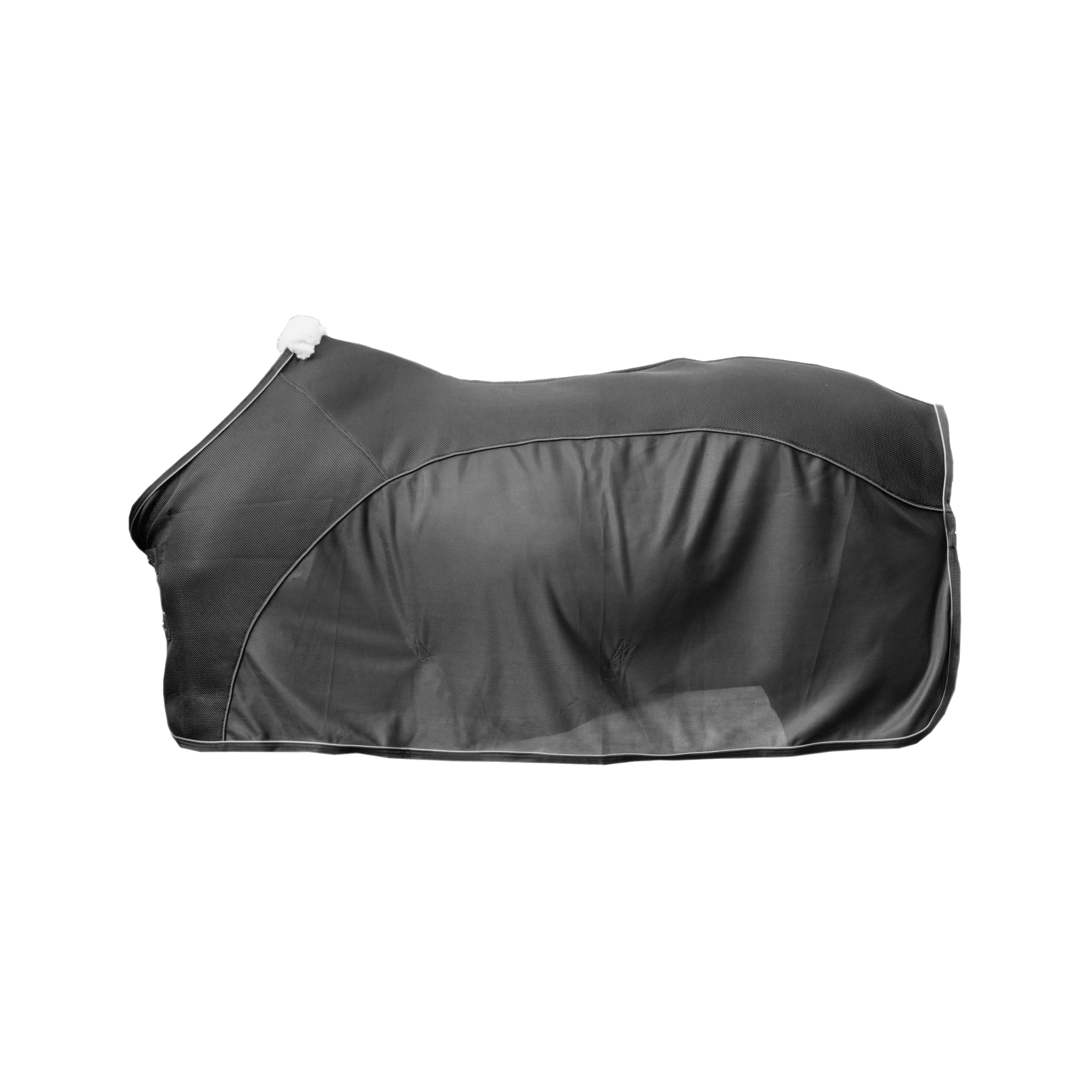 KENTUCKY® HORSEWEAR Mesh Abschwitzdecke kombiniert, schwarz Schwarze Fliegen-Kombi-Abschwitzdecke für Pferde in der Seitenansicht mit Netzrücken und weichem Widerristpolster.