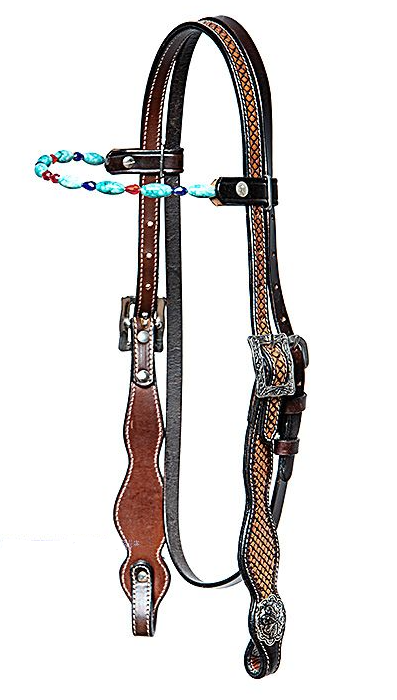 WESTERN IMPORTS® BASKET TOOLED HEADSTALL WITH TURQUOIS GEMSTONES