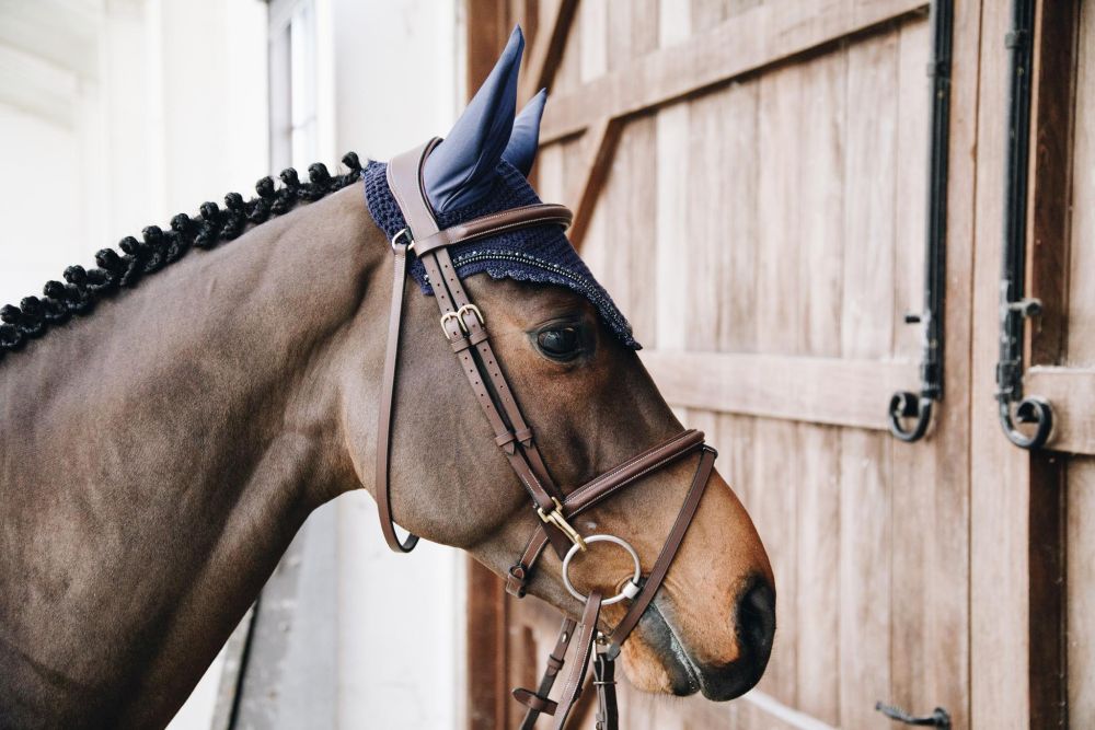 KENTUCKY® HORSEWEAR Fliegenhaube Stone & Pearl lang Soundless, marine