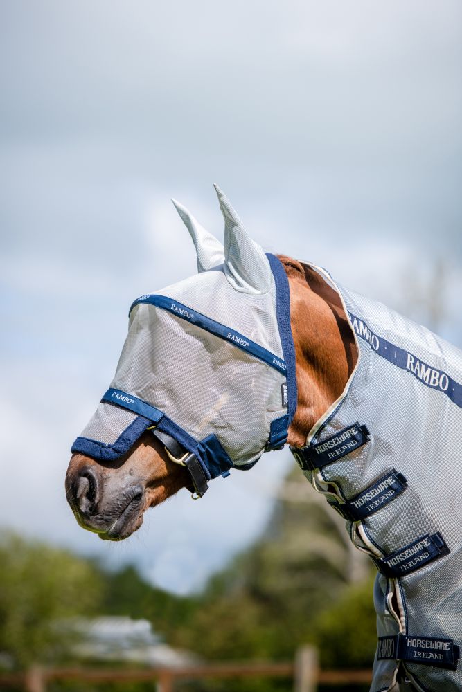 HORSEWARE® Rambo® Flymask, silver/navy