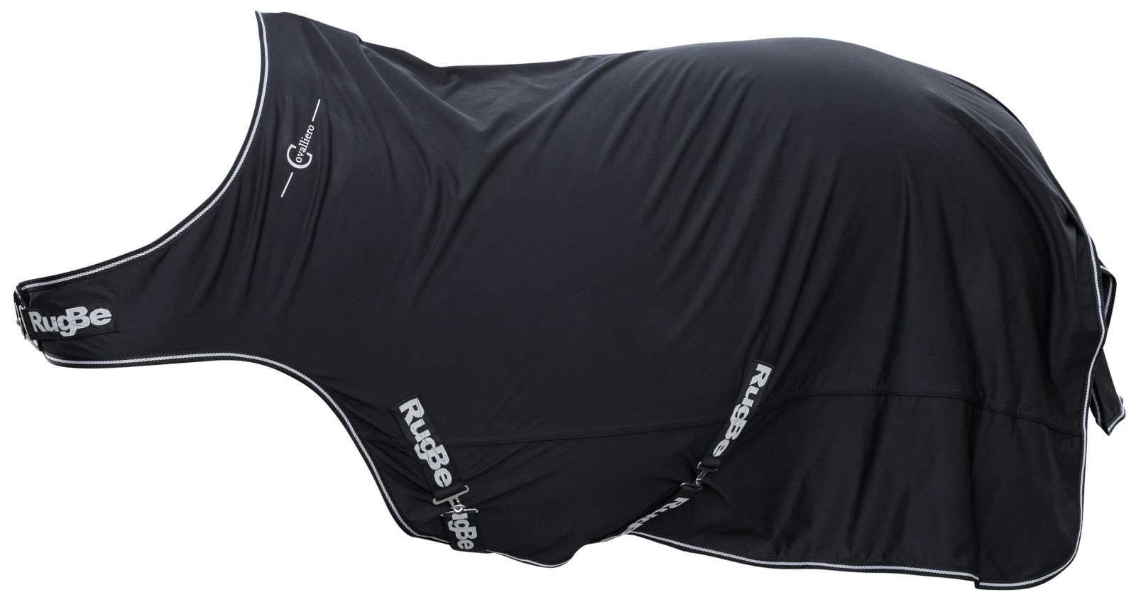 Kerbl Führanlagendecke RugBe in Schwarz mit weißer Paspelierung und Logo-Print in der Seitenansicht