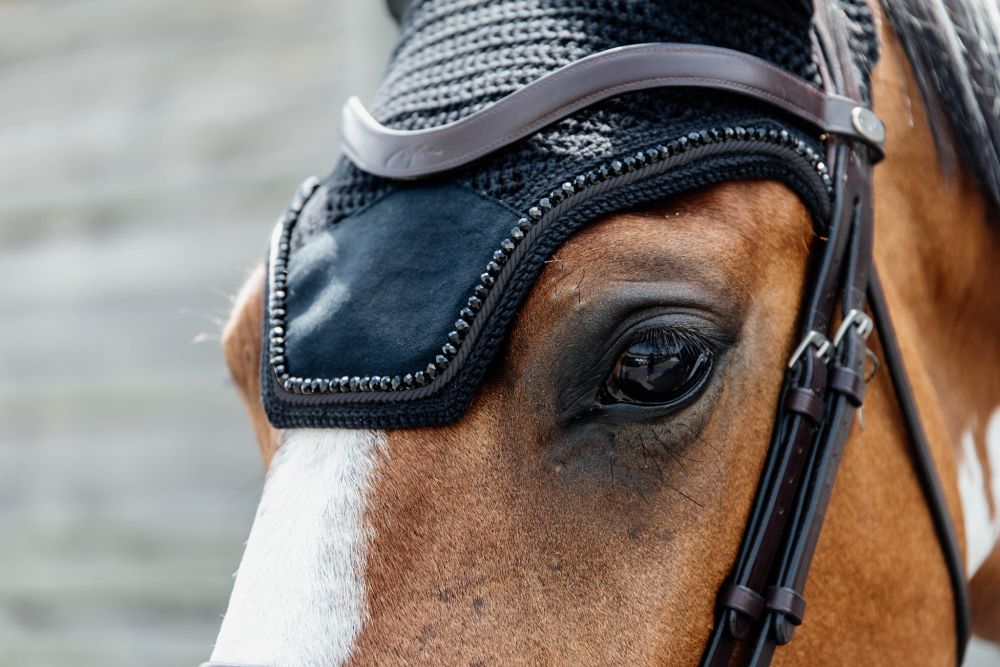 KENTUCKY® HORSEWEAR Fliegenhaube Wellington Velvet Pearls, schwarz