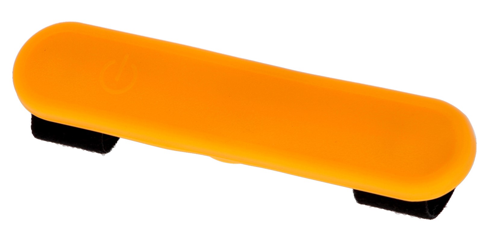 Oranges Kerbl Maxi Safe LED-Sicherheitsband aus Kunststoff mit Power-Symbol und Klettverschluss.