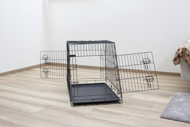 KERBL Gittertransportbox, klappbar, schwarz, 2 Türen