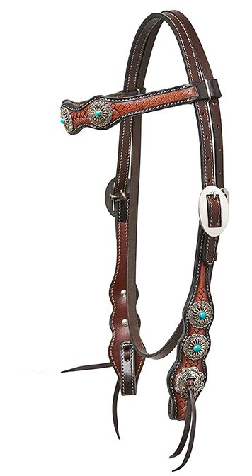 WESTERN IMPORTS® HORSEMAN´S TACK OLDSTYLE HEADSTALL w./ NAVAJO CONCHAS
