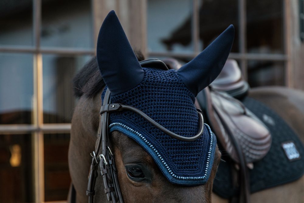 KENTUCKY® HORSEWEAR Fliegenhaube Wellington mit Glitzereinfassung Soundless, marine