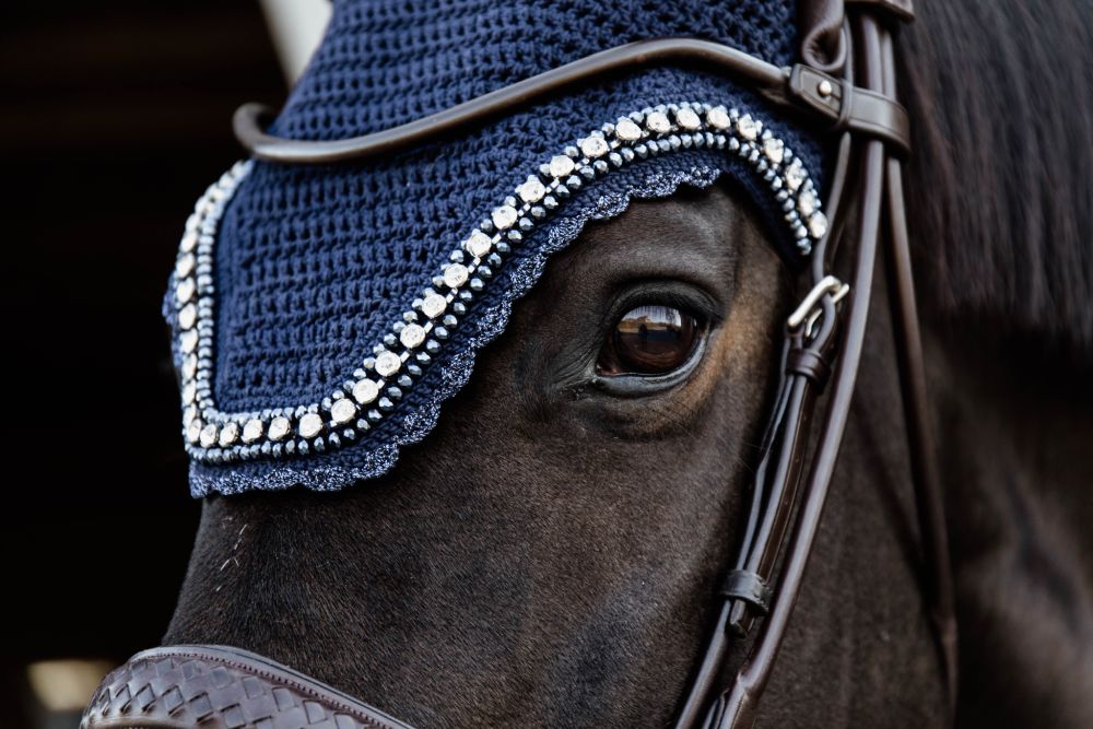 KENTUCKY® HORSEWEAR Fliegenhaube Wellington Big Stone & Pearls, marine