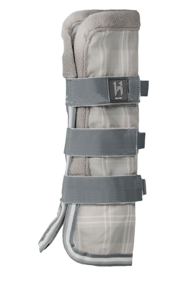 Horseware Newmarket Fliegengamaschen in Witney Charcoal mit Netzmaterial, Fleecefutter und drei Klettverschlüssen.