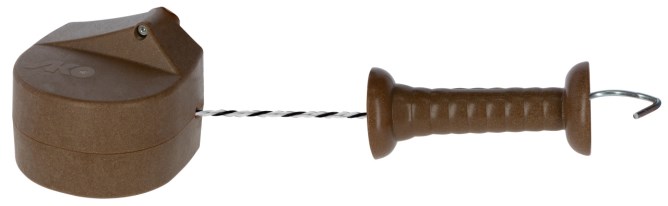 AKO Tor-Set FLEXIGATE in Braun mit Seilaufroller, isoliertem Torgriff und Haken für den Weidezaun.