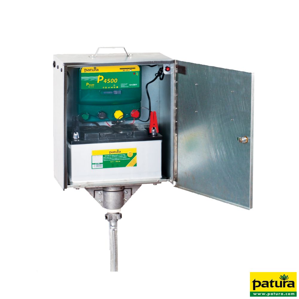 PATURA Sicherheitsbox, mit P 4500 Weidezaungerät + Solarmodul 80 Watt + Super-Vlies-Akku 100 Ah