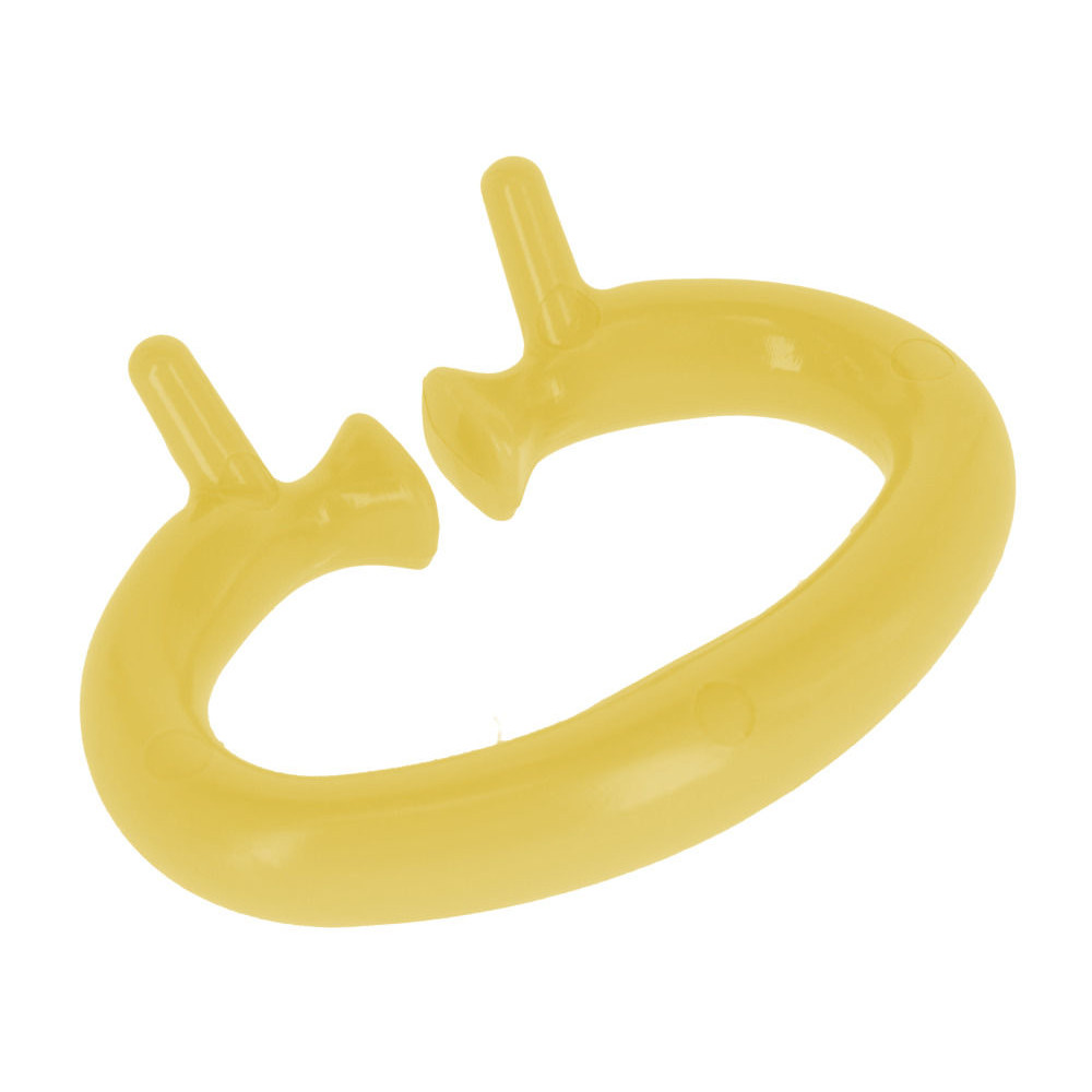 Viehsaugentwöhner SuckStop Müller Viehsaugentwöhner SuckStop Mueller aus gelbem Kunststoff in offener, ovaler Form mit zwei Stiften.