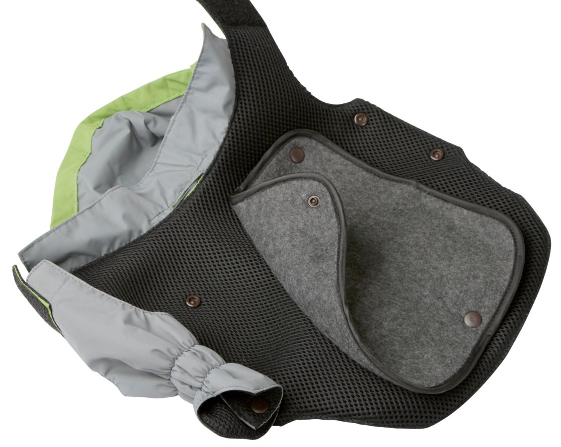 Kerbl Hundemantel Vancouver in grau und grün mit herausnehmbarem Innenfutter aus Filz und schwarzem Netzstoff.