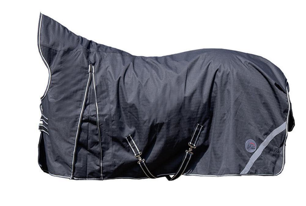 HKM Highneckdecke Innsbruck - 1200 D, 200 g Wattefüllung, schwarz Schwarze Highneck Outdoordecke Innsbruck mit 200g Füllung, weißer Zierbiese und reflektierenden Streifen.