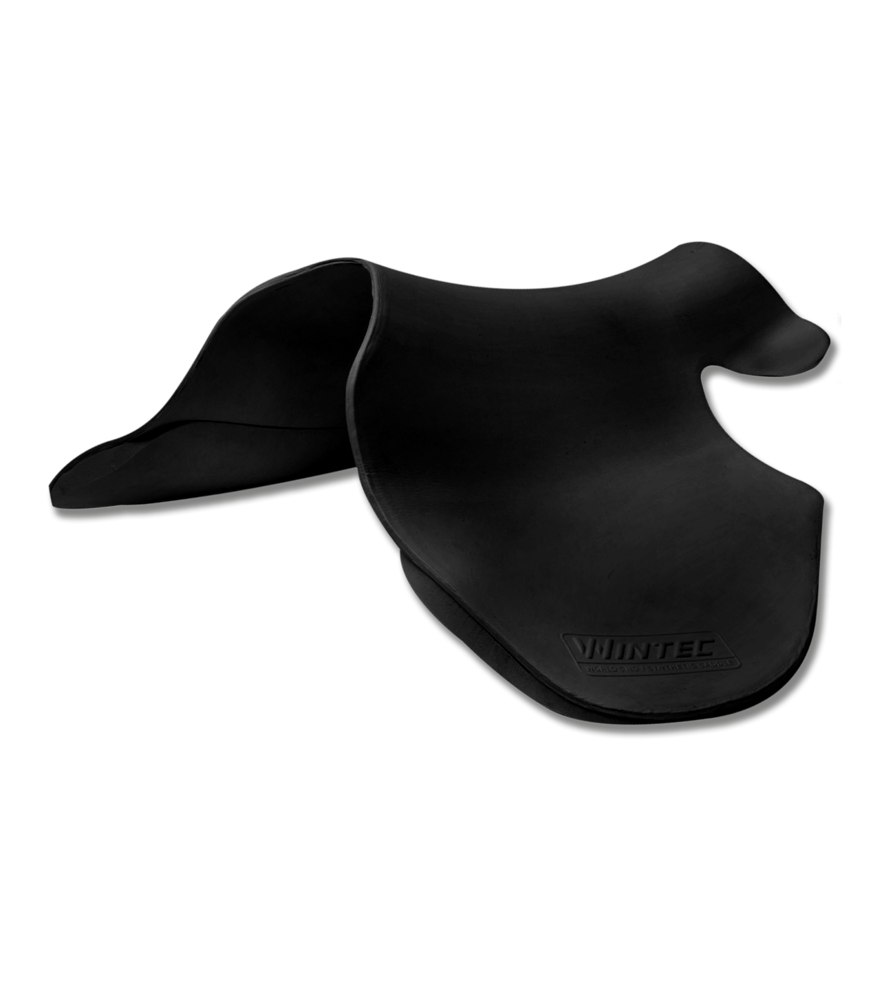 Schwarzes WINTEC Half Comfort Pad aus stoßdämpfendem Material, ergonomisch geformt für den Pferderücken.
