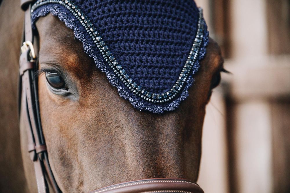 KENTUCKY® HORSEWEAR Fliegenhaube Stone & Pearl lang Soundless, marine
