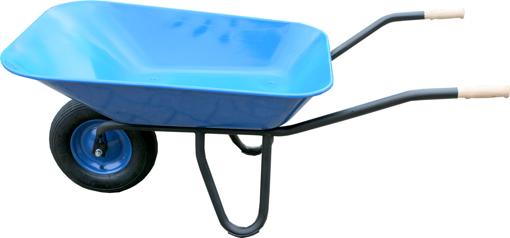 FOXWINKEL Flachmulden-Schubkarre 95 Liter, blau lackierte Mulde