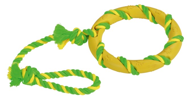 KERBL Ring am Seil, grün-gelb, 47 cm Vollgummi/Baumwolle