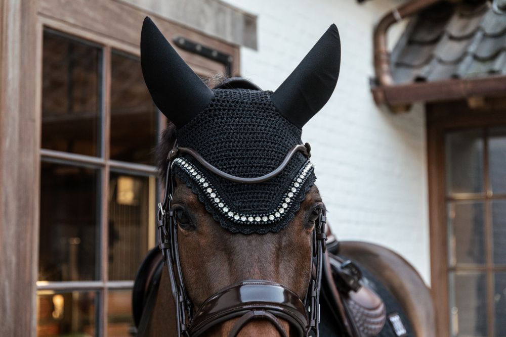 KENTUCKY® HORSEWEAR Fliegenhaube Wellington Big Stone & Pearls Soundless, schwarz
