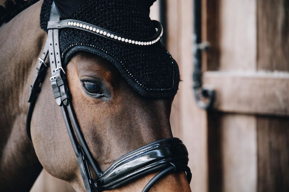 KENTUCKY® HORSEWEAR Fliegenhaube Wellington Glitter Stone Soundless, schwarz