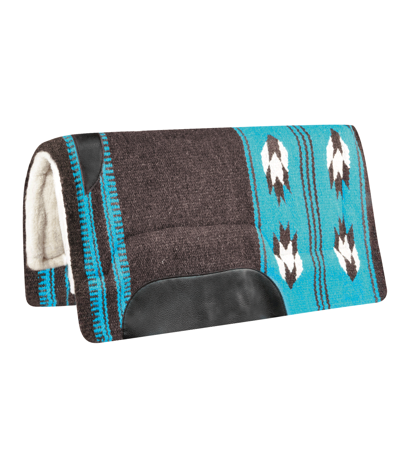WALDHAUSEN Western Pad Utah in Braun und Türkis mit Ethno-Muster, Lederbesatz und Fleece-Unterseite.