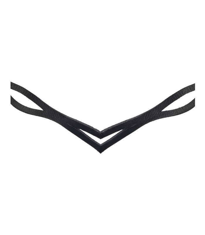 WALDHAUSEN Island Trensenzaum anatomic, schwarz/silber Detailaufnahme des V-förmigen, anatomischen Stirnriemens des Waldhausen Island Trensenzaums aus schwarzem Leder.