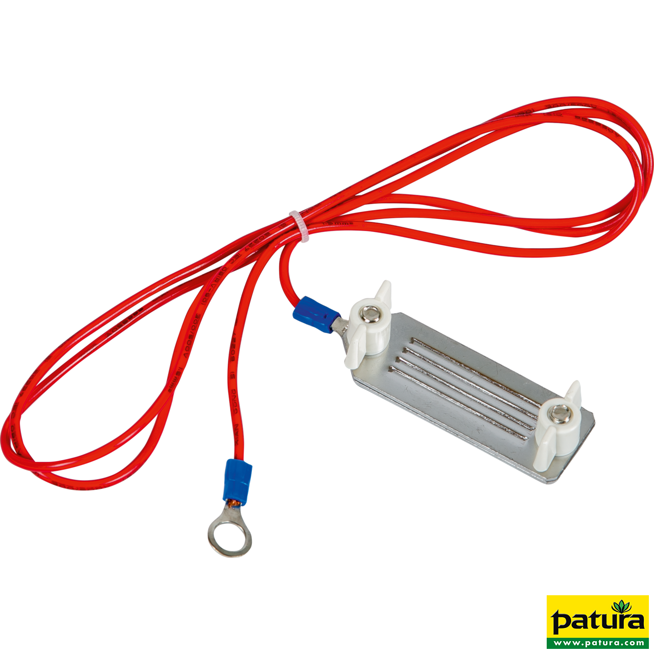 PATURA Zaunanschlusskabel Breitband PATURA Zaunanschlusskabel für Breitband mit rotem Kabel, 8 mm Ringöse und Anschlussplatte mit Flügelmuttern.